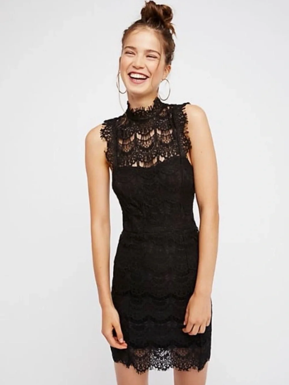 Intimately Free People Daydream black lace‎ mini dress NWT SZ Large